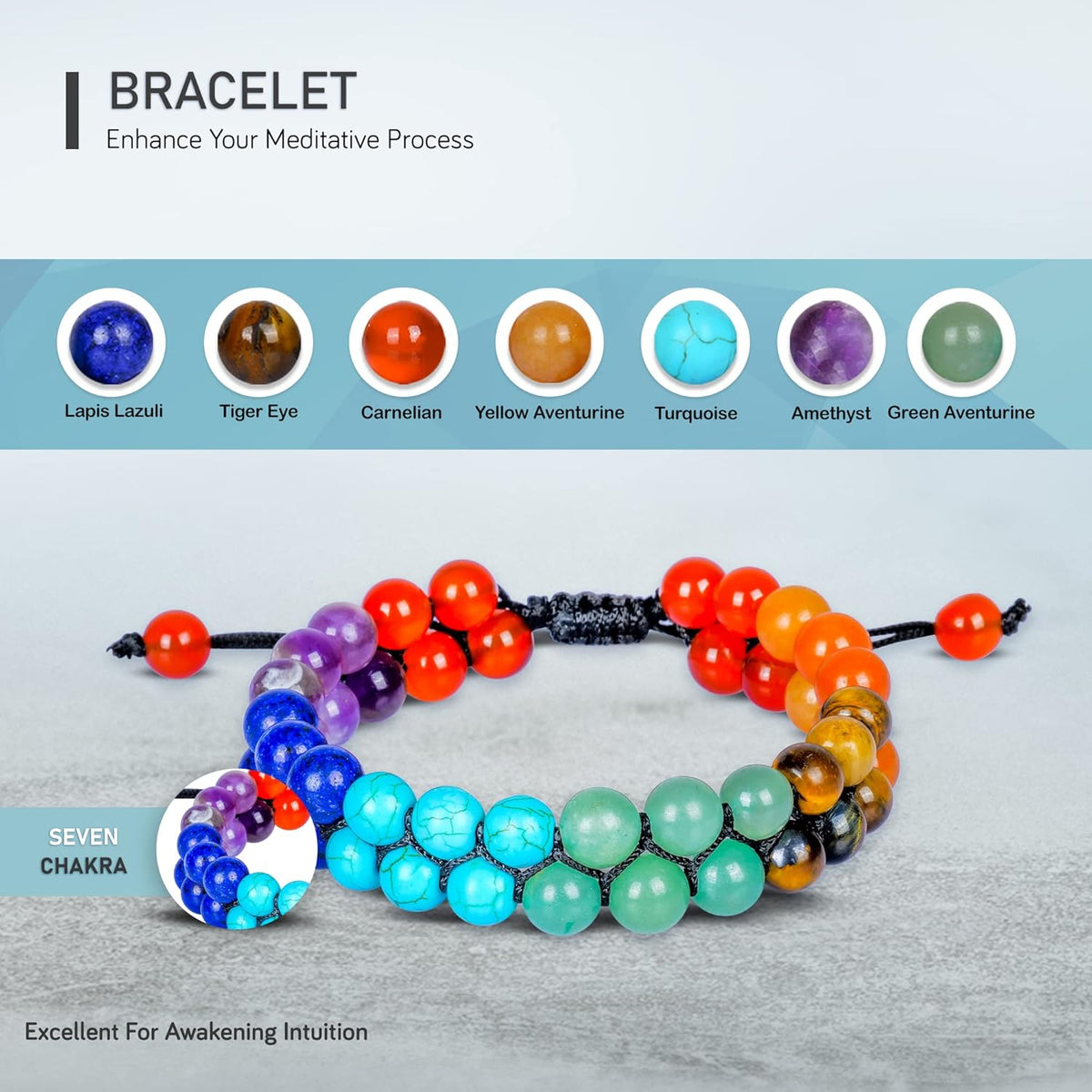 JAGPAROVA Chakra Bracelet - Good Luck Crystals - Gemstone Bracelets - Crystals Bracelet - Beaded Bracelets - Crystals And Gemstones - Chakra Crystal Bracelet - Reiki Gifts (seven chakra Double layer) - Sayby’s