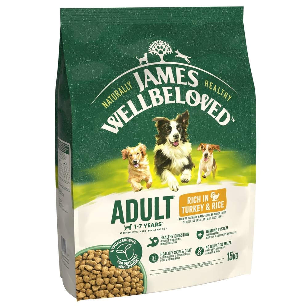 JAMES WELLBELOVED - Hypoallergenic Adult Dry Dog Food - 15 kg - Turkey & Rice - Bulk Dog Food Pack - Sayby’s