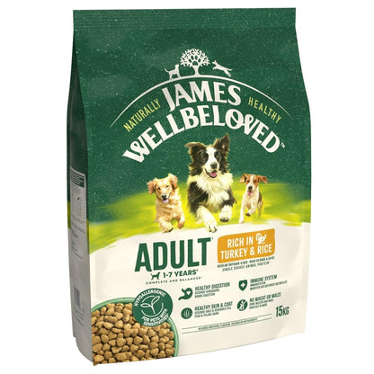 JAMES WELLBELOVED - Hypoallergenic Adult Dry Dog Food - 15 kg - Turkey & Rice - Bulk Dog Food Pack - Sayby’s
