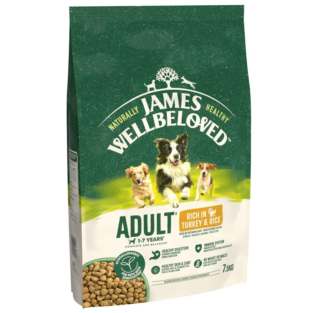 JAMES WELLBELOVED - Hypoallergenic Adult Dry Dog Food - 15 kg - Turkey & Rice - Bulk Dog Food Pack - Sayby’s