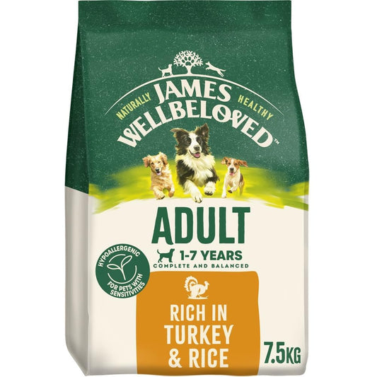 JAMES WELLBELOVED - Hypoallergenic Adult Dry Dog Food - 15 kg - Turkey & Rice - Bulk Dog Food Pack - Sayby’s