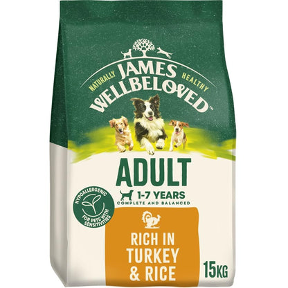 JAMES WELLBELOVED - Hypoallergenic Adult Dry Dog Food - 15 kg - Turkey & Rice - Bulk Dog Food Pack - Sayby’s