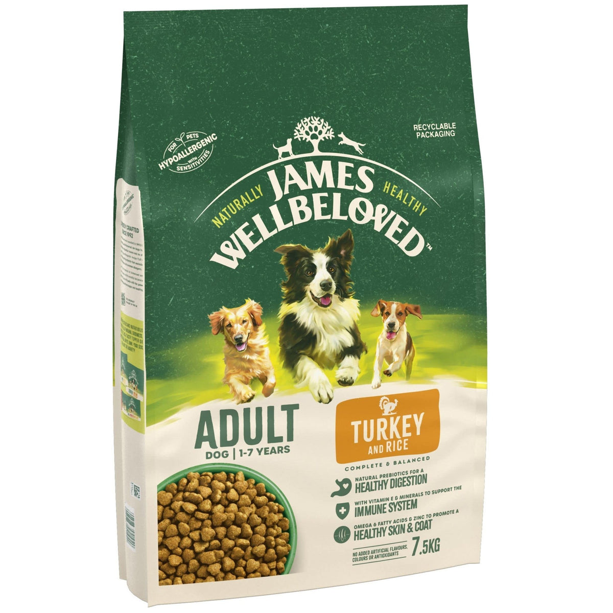 JAMES WELLBELOVED - Hypoallergenic Adult Dry Dog Food - 15 kg - Turkey & Rice - Bulk Dog Food Pack - Sayby’s
