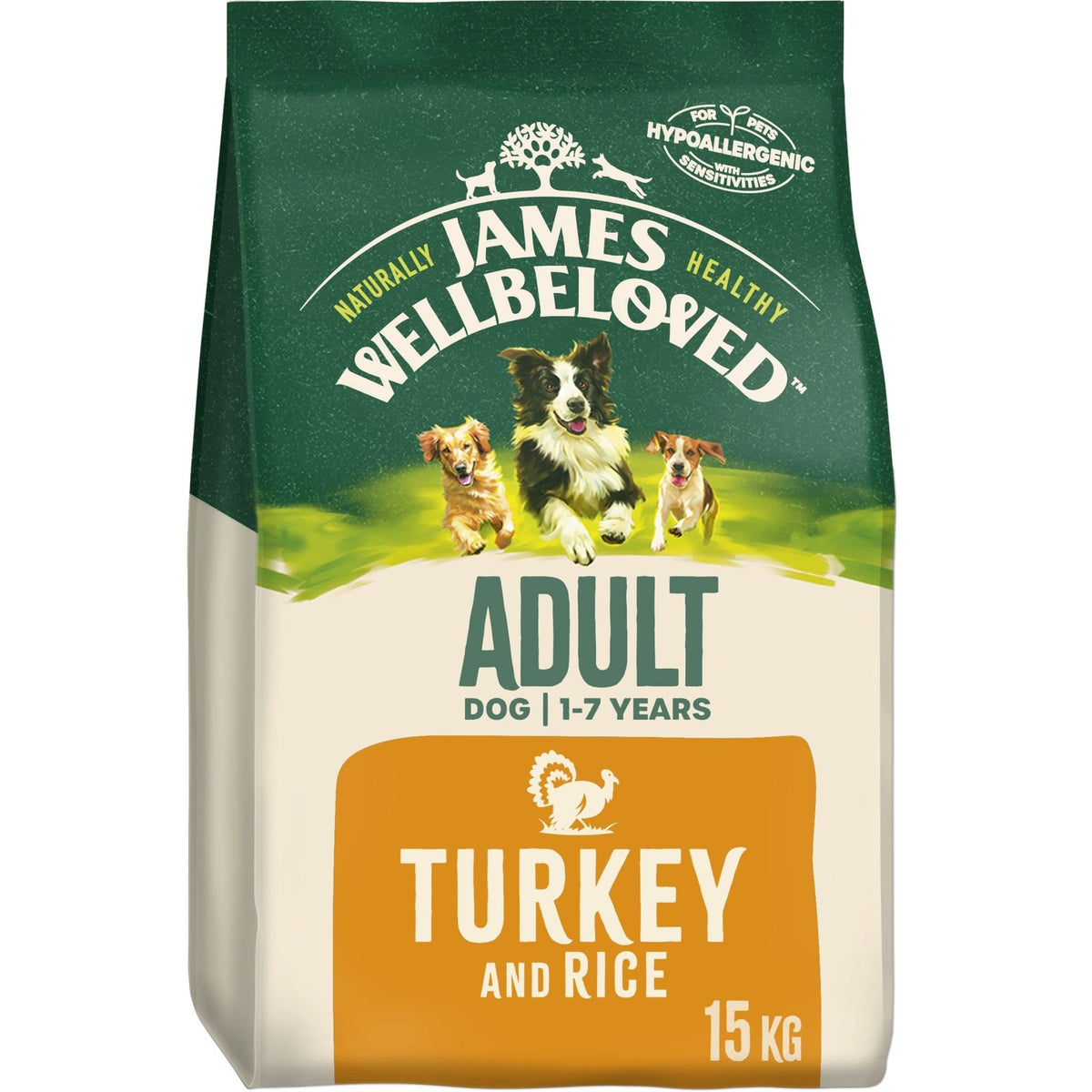 JAMES WELLBELOVED - Hypoallergenic Adult Dry Dog Food - 15 kg - Turkey & Rice - Bulk Dog Food Pack - Sayby’s