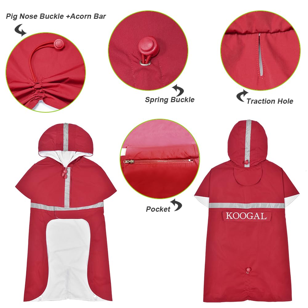 KOOGAL Waterproof Dog Raincoat with Hood Reflective Design with Leash Hole, Adjustable Reflective Jacket,Rain Poncho, Breathable and Lightweight, Suitable for Rainy Day Walking - Sayby’s
