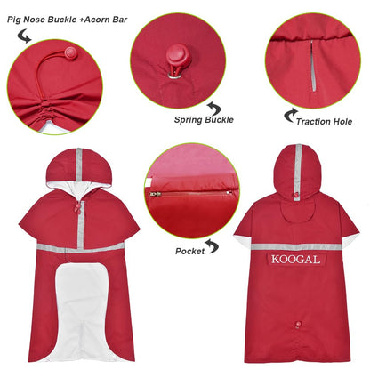 KOOGAL Waterproof Dog Raincoat with Hood Reflective Design with Leash Hole, Adjustable Reflective Jacket,Rain Poncho, Breathable and Lightweight, Suitable for Rainy Day Walking - Sayby’s