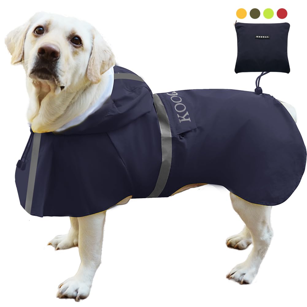 KOOGAL Waterproof Dog Raincoat with Hood Reflective Design with Leash Hole, Adjustable Reflective Jacket,Rain Poncho, Breathable and Lightweight, Suitable for Rainy Day Walking - Sayby’s