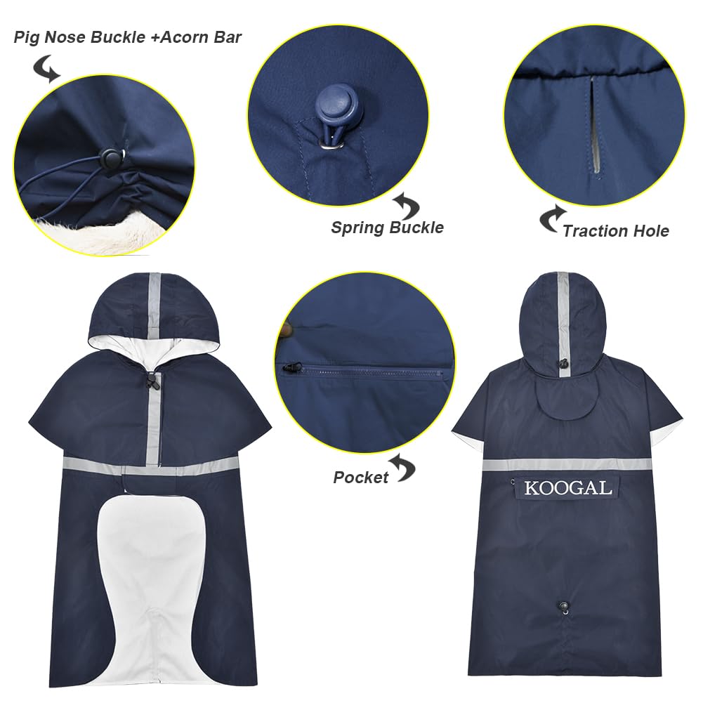 KOOGAL Waterproof Dog Raincoat with Hood Reflective Design with Leash Hole, Adjustable Reflective Jacket,Rain Poncho, Breathable and Lightweight, Suitable for Rainy Day Walking - Sayby’s
