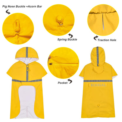 KOOGAL Waterproof Dog Raincoat with Hood Reflective Design with Leash Hole, Adjustable Reflective Jacket,Rain Poncho, Breathable and Lightweight, Suitable for Rainy Day Walking - Sayby’s