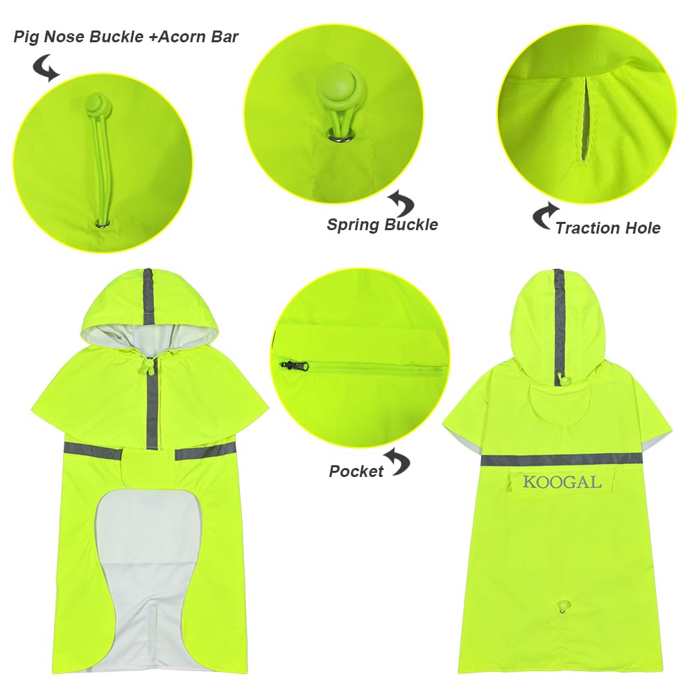 KOOGAL Waterproof Dog Raincoat with Hood Reflective Design with Leash Hole, Adjustable Reflective Jacket,Rain Poncho, Breathable and Lightweight, Suitable for Rainy Day Walking - Sayby’s