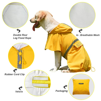 KOOGAL Waterproof Dog Raincoat with Hood Reflective Design with Leash Hole, Adjustable Reflective Jacket,Rain Poncho, Breathable and Lightweight, Suitable for Rainy Day Walking - Sayby’s