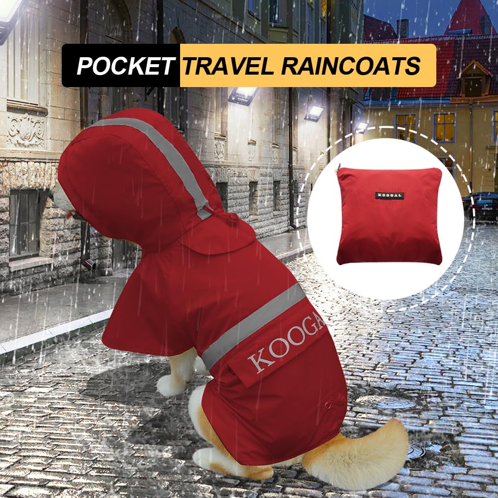 KOOGAL Waterproof Dog Raincoat with Hood Reflective Design with Leash Hole, Adjustable Reflective Jacket,Rain Poncho, Breathable and Lightweight, Suitable for Rainy Day Walking - Sayby’s