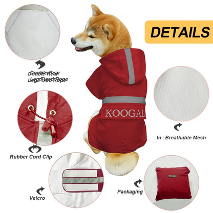 KOOGAL Waterproof Dog Raincoat with Hood Reflective Design with Leash Hole, Adjustable Reflective Jacket,Rain Poncho, Breathable and Lightweight, Suitable for Rainy Day Walking - Sayby’s