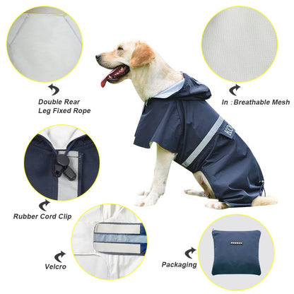 KOOGAL Waterproof Dog Raincoat with Hood Reflective Design with Leash Hole, Adjustable Reflective Jacket,Rain Poncho, Breathable and Lightweight, Suitable for Rainy Day Walking - Sayby’s