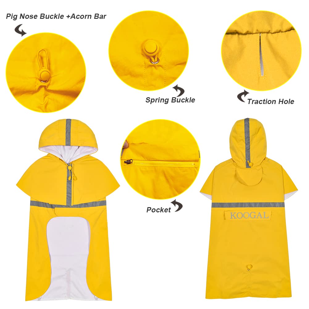 KOOGAL Waterproof Dog Raincoat with Hood Reflective Design with Leash Hole, Adjustable Reflective Jacket,Rain Poncho, Breathable and Lightweight, Suitable for Rainy Day Walking - Sayby’s
