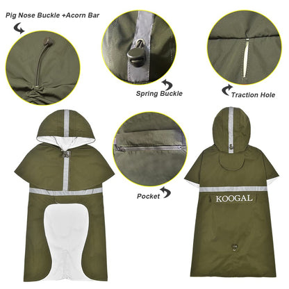 KOOGAL Waterproof Dog Raincoat with Hood Reflective Design with Leash Hole, Adjustable Reflective Jacket,Rain Poncho, Breathable and Lightweight, Suitable for Rainy Day Walking - Sayby’s
