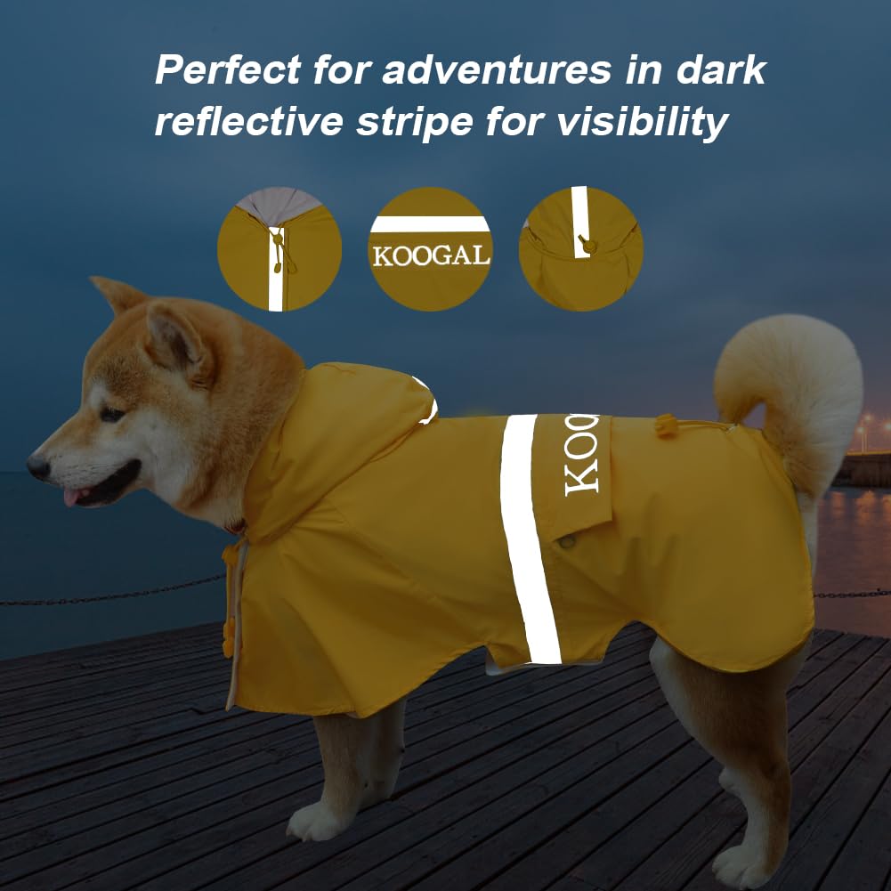 KOOGAL Waterproof Dog Raincoat with Hood Reflective Design with Leash Hole, Adjustable Reflective Jacket,Rain Poncho, Breathable and Lightweight, Suitable for Rainy Day Walking - Sayby’s