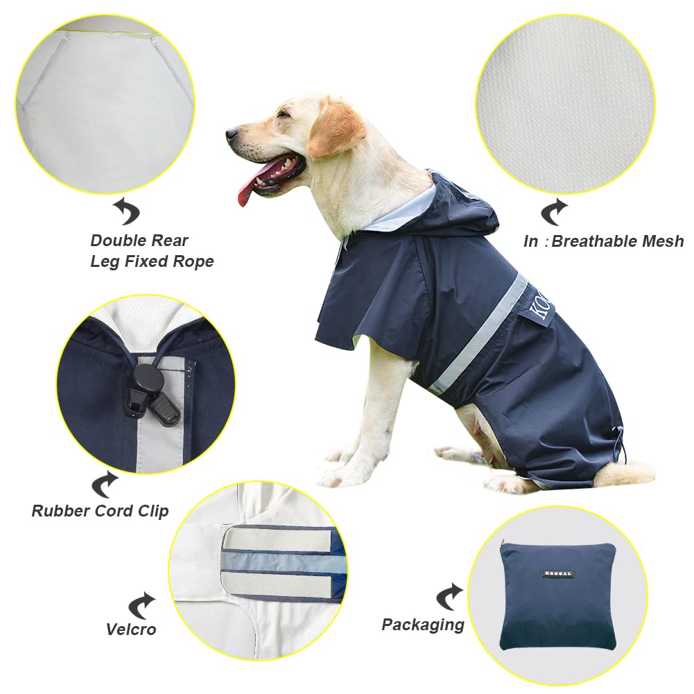 KOOGAL Waterproof Dog Raincoat with Hood Reflective Design with Leash Hole, Adjustable Reflective Jacket,Rain Poncho, Breathable and Lightweight, Suitable for Rainy Day Walking - Sayby’s