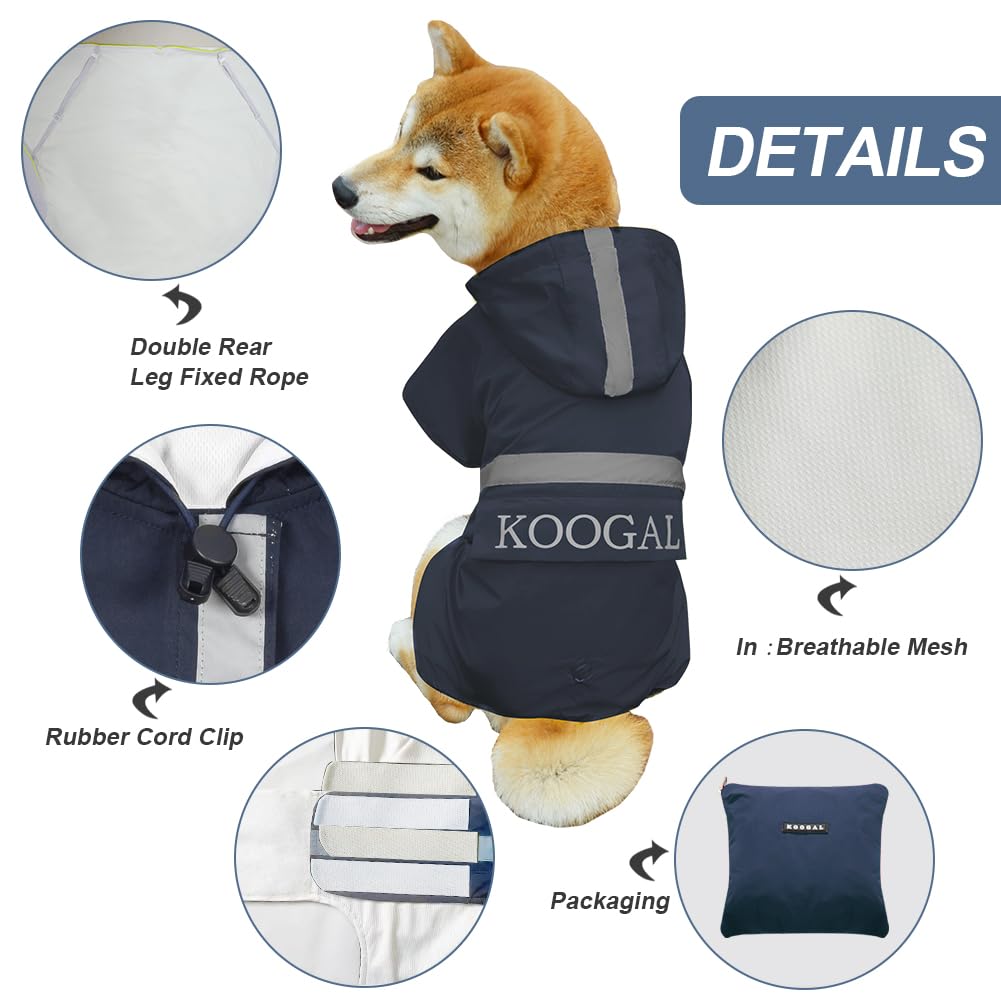 KOOGAL Waterproof Dog Raincoat with Hood Reflective Design with Leash Hole, Adjustable Reflective Jacket,Rain Poncho, Breathable and Lightweight, Suitable for Rainy Day Walking - Sayby’s