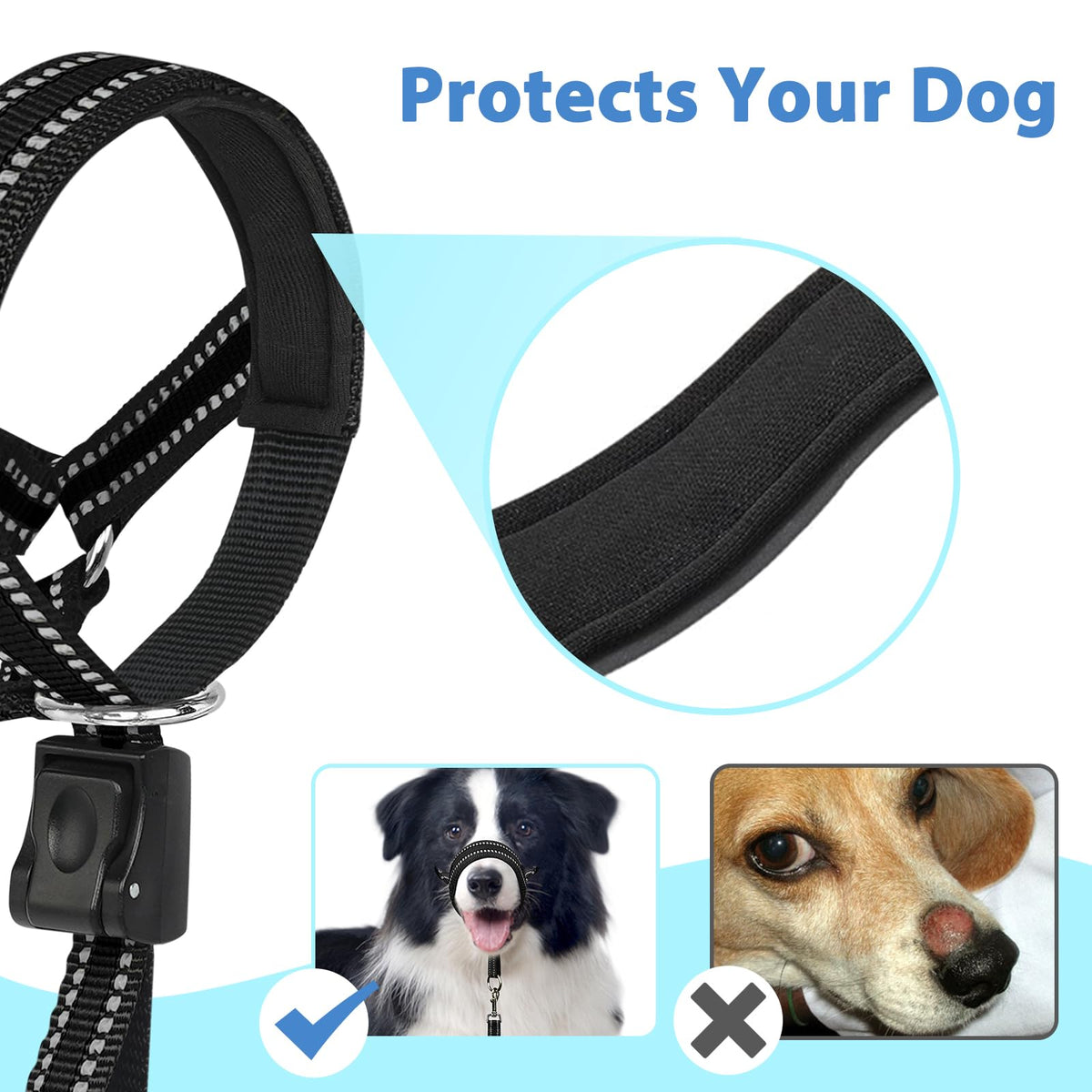 Mayerzon Dog Head Collar with Soft Padded, Gentle Leader for Medium Large Dogs, No Pull Head Harness, Anti Pull Adjustable Reflective Training Head Halter Collar (M) - Sayby’s