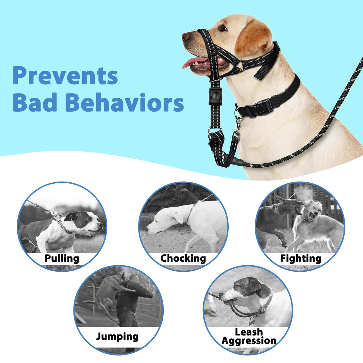 Mayerzon Dog Head Collar with Soft Padded, Gentle Leader for Medium Large Dogs, No Pull Head Harness, Anti Pull Adjustable Reflective Training Head Halter Collar (M) - Sayby’s