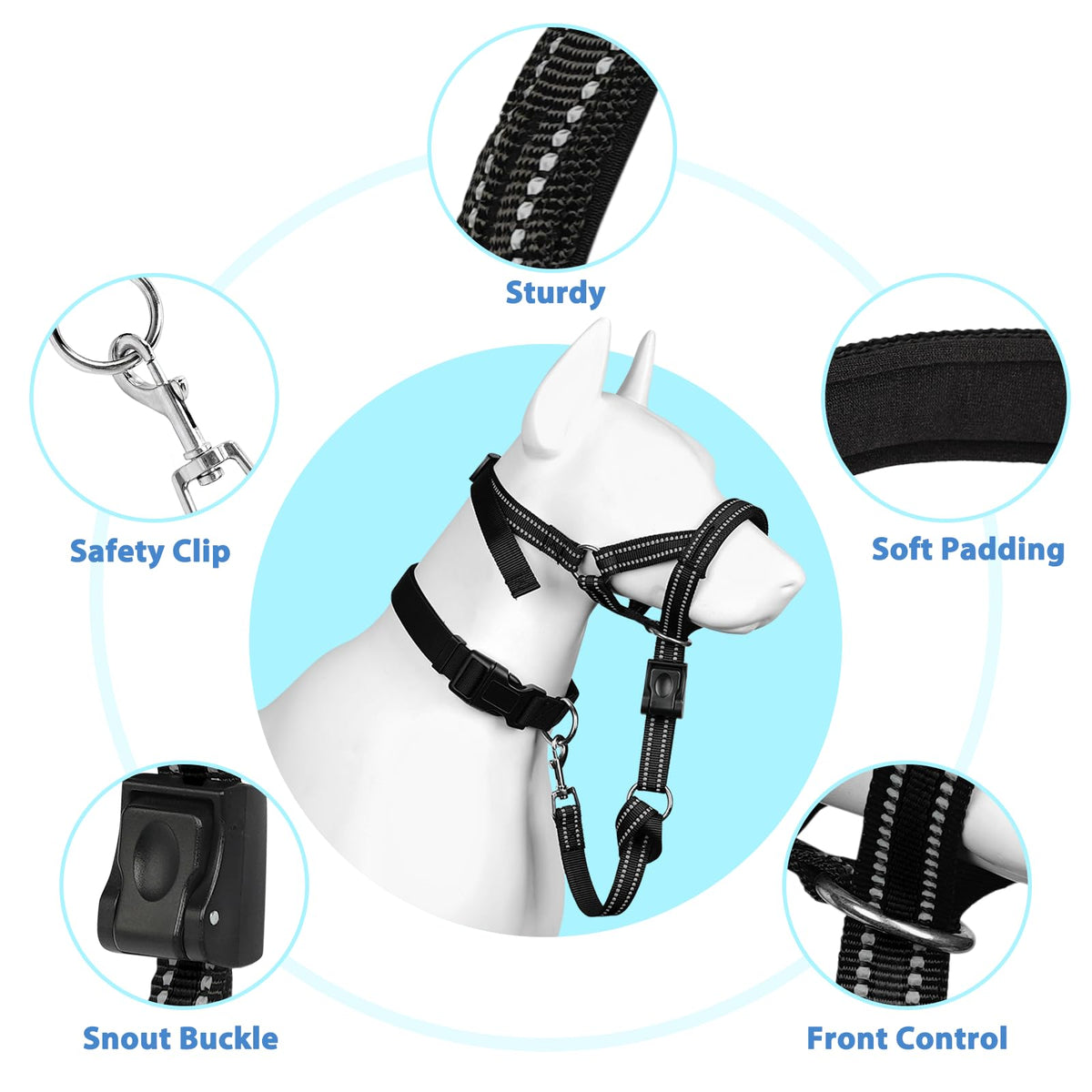 Mayerzon Dog Head Collar with Soft Padded, Gentle Leader for Medium Large Dogs, No Pull Head Harness, Anti Pull Adjustable Reflective Training Head Halter Collar (M) - Sayby’s