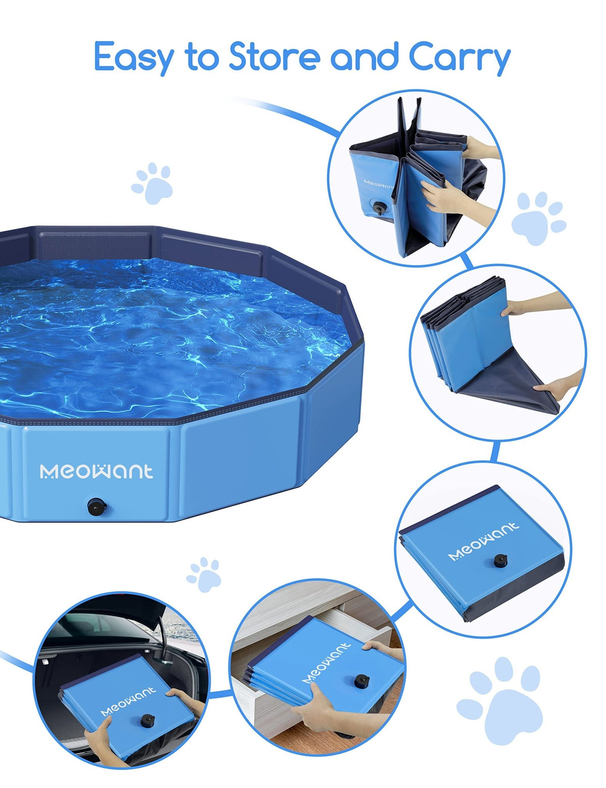 Meowant Foldable Dog Pool Dog Paddling Pool, Upgrade Thickened PP Material Swimming Pools for Large Dogs, Indoor Outdoor Portable Dog Pool, Large Kids Bath Pool with 4pcs Repair Patch (4XL-87 x 16) - Sayby’s
