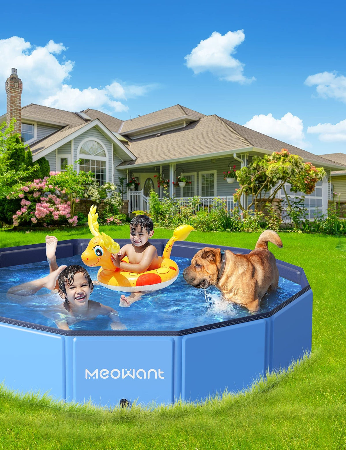 Meowant Foldable Dog Pool Dog Paddling Pool, Upgrade Thickened PP Material Swimming Pools for Large Dogs, Indoor Outdoor Portable Dog Pool, Large Kids Bath Pool with 4pcs Repair Patch (4XL-87 x 16) - Sayby’s