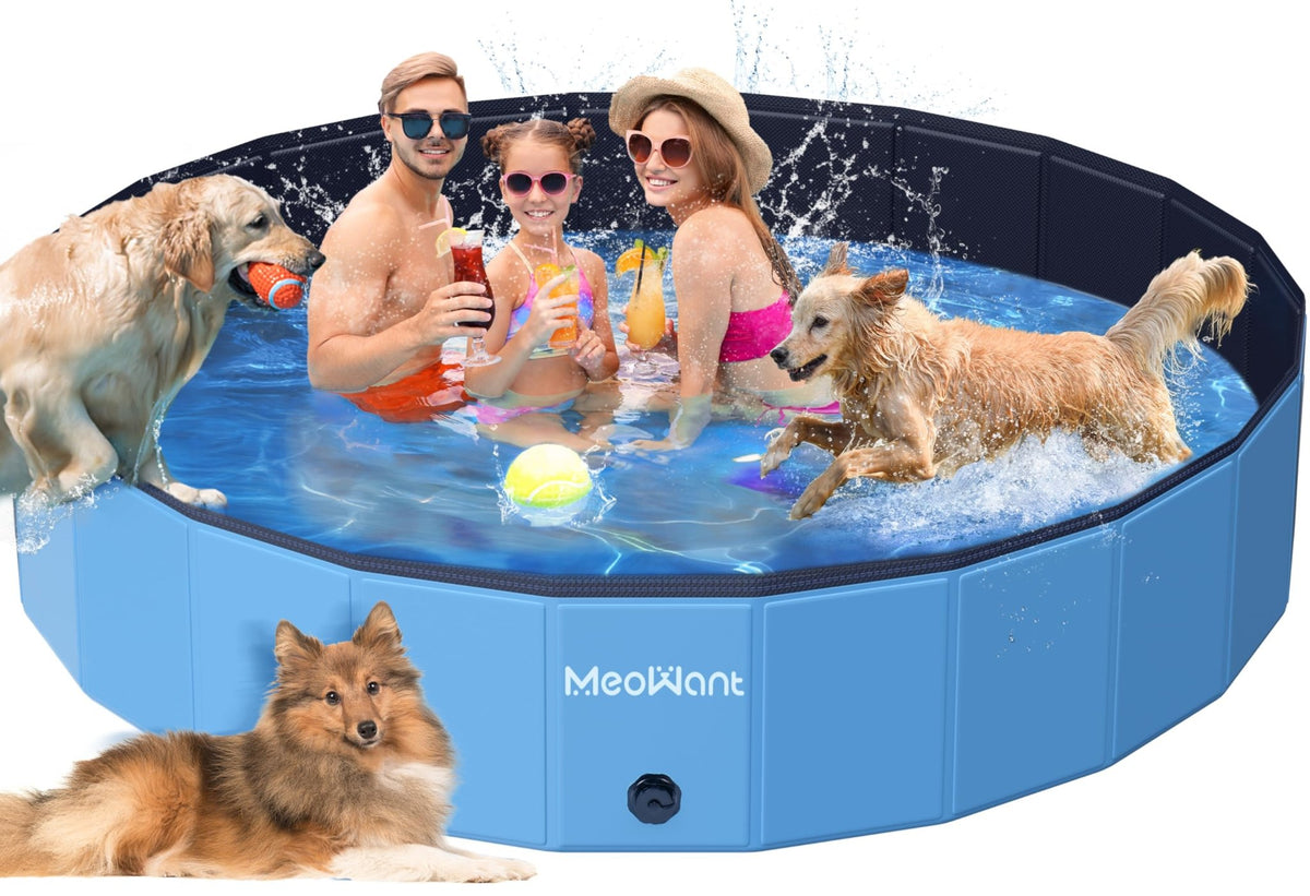 Meowant Foldable Dog Pool Dog Paddling Pool, Upgrade Thickened PP Material Swimming Pools for Large Dogs, Indoor Outdoor Portable Dog Pool, Large Kids Bath Pool with 4pcs Repair Patch (4XL-87 x 16) - Sayby’s