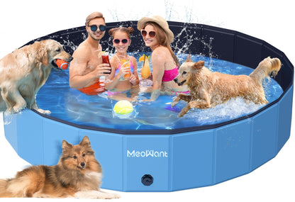 Meowant Foldable Dog Pool Dog Paddling Pool, Upgrade Thickened PP Material Swimming Pools for Large Dogs, Indoor Outdoor Portable Dog Pool, Large Kids Bath Pool with 4pcs Repair Patch (4XL-87 x 16) - Sayby’s