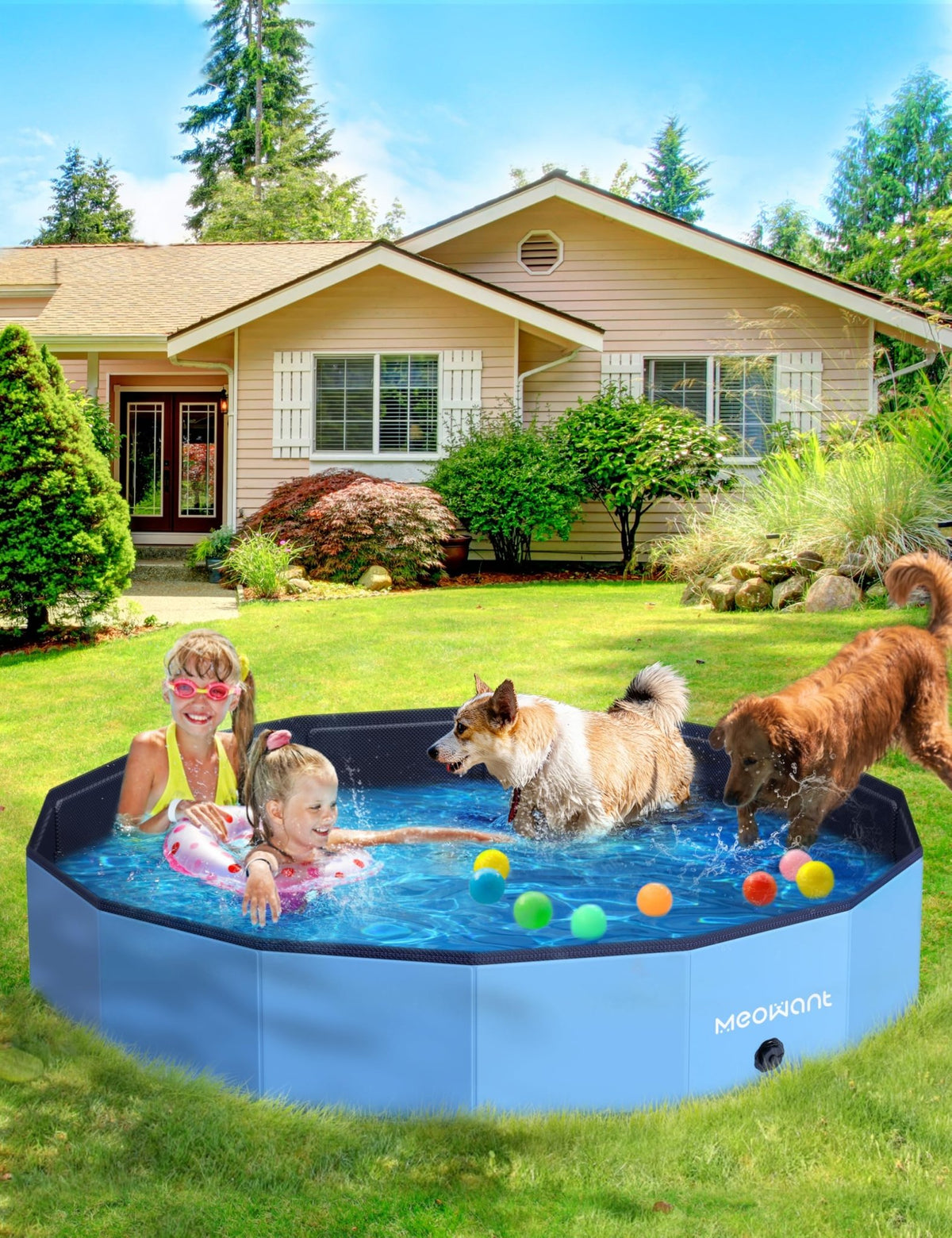 Meowant Foldable Dog Pool Dog Paddling Pool, Upgrade Thickened PP Material Swimming Pools for Large Dogs, Indoor Outdoor Portable Dog Pool, Large Kids Bath Pool with 4pcs Repair Patch (4XL-87 x 16) - Sayby’s