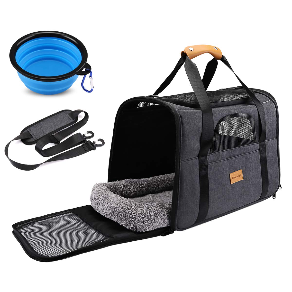 Morpilot Portable Pet Carrier Bag, Top Opening, Removable Mat and Breathable Mesh, Foldable Transport Carrier for Dogs and Cats, with Shoulder Strap and Pet Bowl - Sayby’s