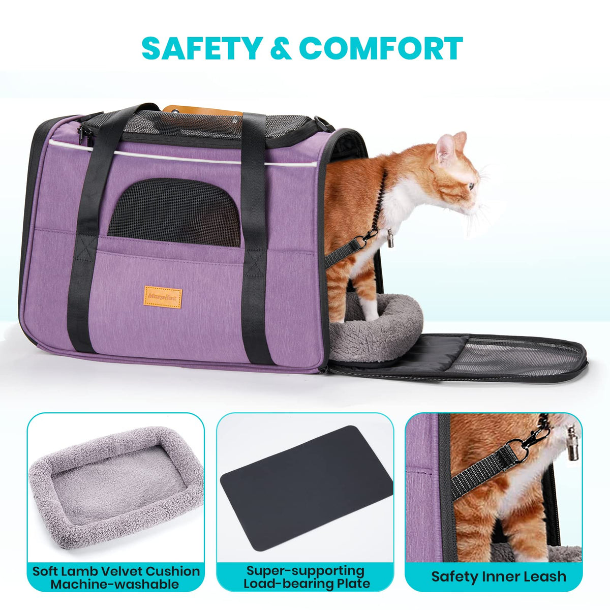 Morpilot Portable Pet Carrier Bag, Top Opening, Removable Mat and Breathable Mesh, Foldable Transport Carrier for Dogs and Cats, with Shoulder Strap and Pet Bowl - Sayby’s