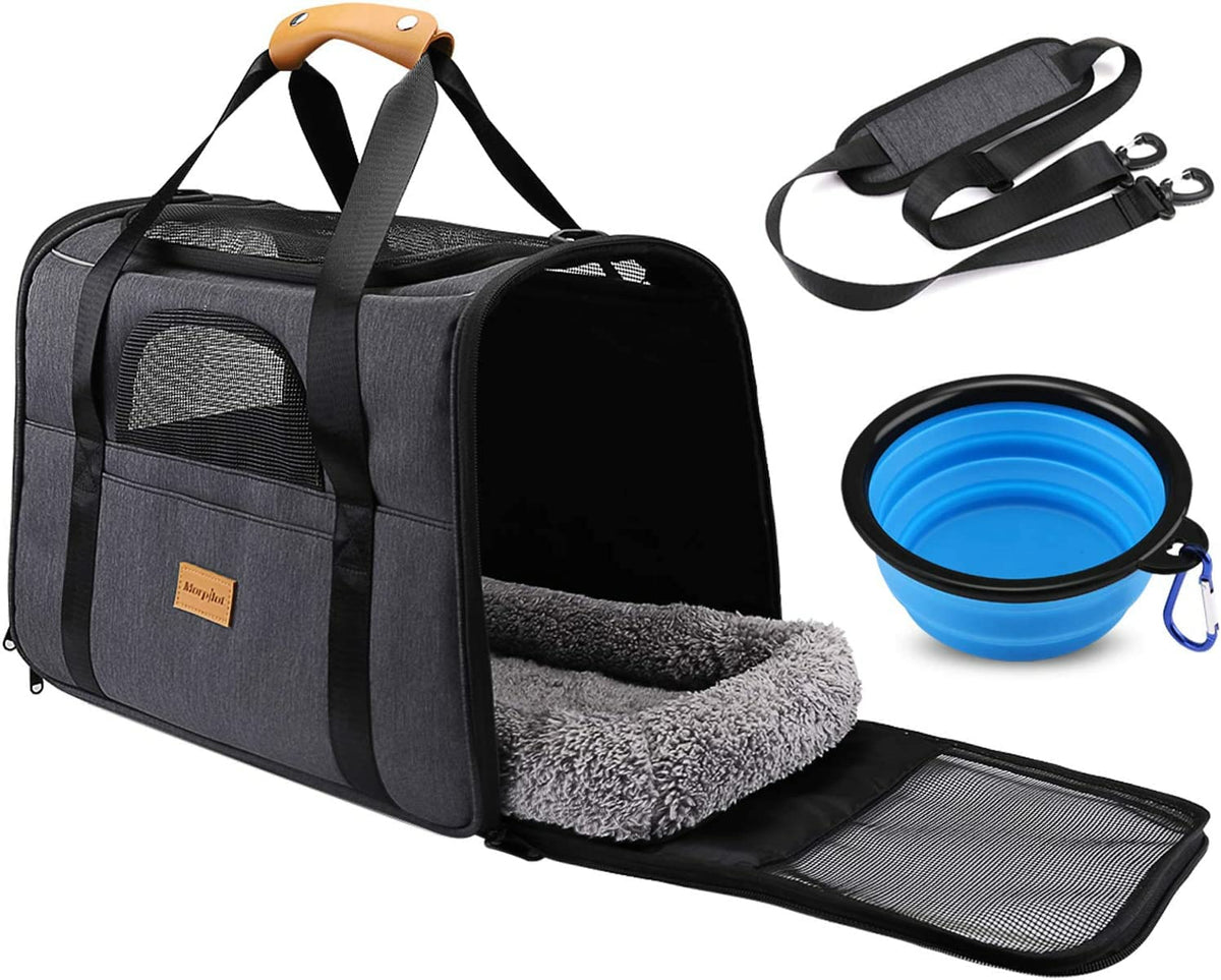Morpilot Portable Pet Carrier Bag, Top Opening, Removable Mat and Breathable Mesh, Foldable Transport Carrier for Dogs and Cats, with Shoulder Strap and Pet Bowl - Sayby’s