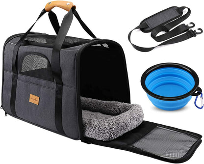 Morpilot Portable Pet Carrier Bag, Top Opening, Removable Mat and Breathable Mesh, Foldable Transport Carrier for Dogs and Cats, with Shoulder Strap and Pet Bowl - Sayby’s