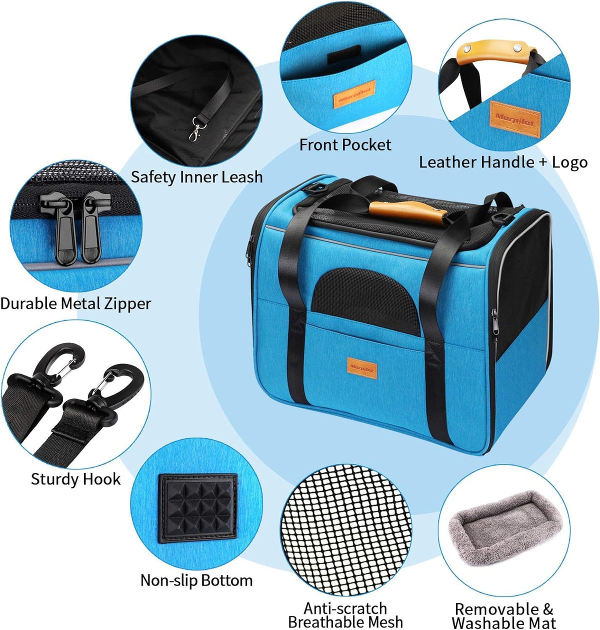 Morpilot Portable Pet Carrier Bag, Top Opening, Removable Mat and Breathable Mesh, Foldable Transport Carrier for Dogs and Cats, with Shoulder Strap and Pet Bowl - Sayby’s