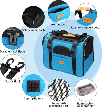 Morpilot Portable Pet Carrier Bag, Top Opening, Removable Mat and Breathable Mesh, Foldable Transport Carrier for Dogs and Cats, with Shoulder Strap and Pet Bowl - Sayby’s