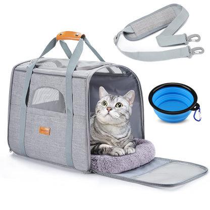 Morpilot Portable Pet Carrier Bag, Top Opening, Removable Mat and Breathable Mesh, Foldable Transport Carrier for Dogs and Cats, with Shoulder Strap and Pet Bowl - Sayby’s