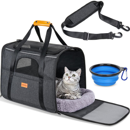 Morpilot Portable Pet Carrier Bag, Top Opening, Removable Mat and Breathable Mesh, Foldable Transport Carrier for Dogs and Cats, with Shoulder Strap and Pet Bowl - Sayby’s