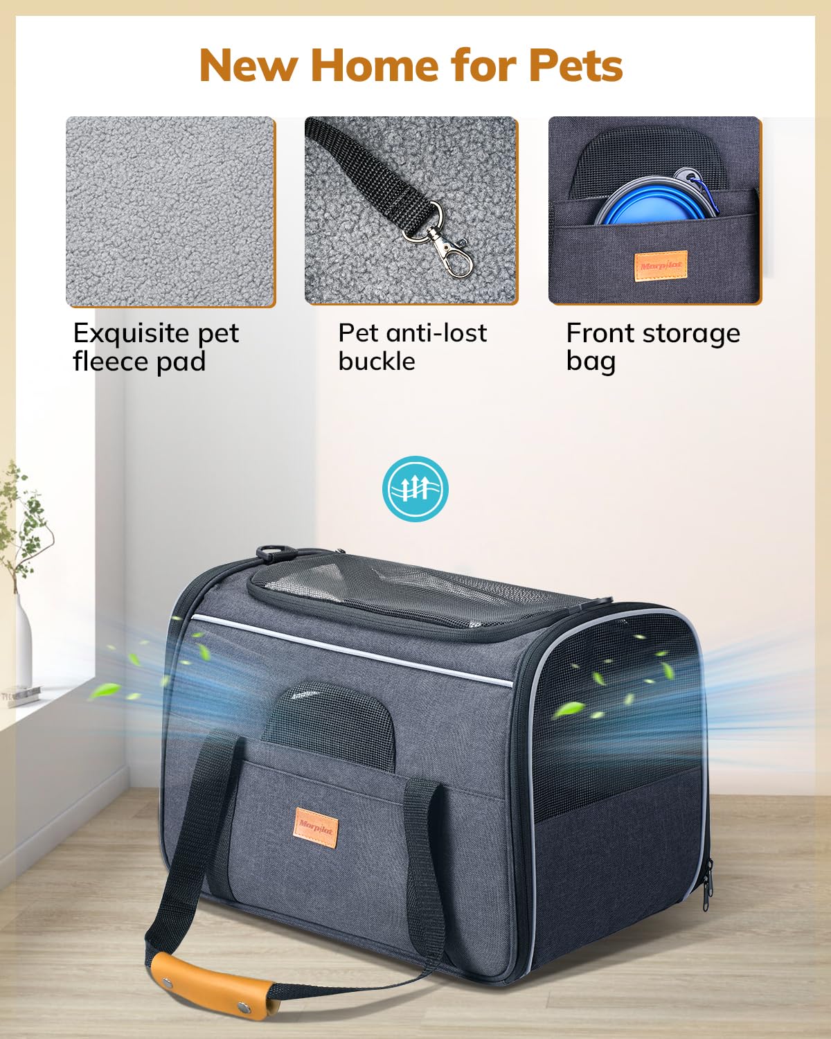 Morpilot Portable Pet Carrier Bag, Top Opening, Removable Mat and Breathable Mesh, Foldable Transport Carrier for Dogs and Cats, with Shoulder Strap and Pet Bowl - Sayby’s