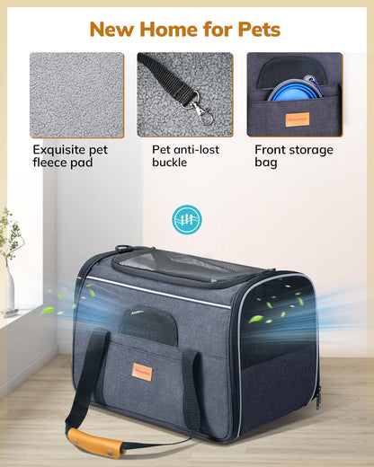 Morpilot Portable Pet Carrier Bag, Top Opening, Removable Mat and Breathable Mesh, Foldable Transport Carrier for Dogs and Cats, with Shoulder Strap and Pet Bowl - Sayby’s
