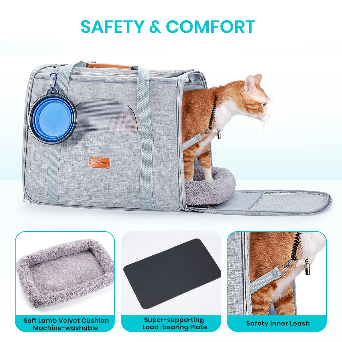 Morpilot Portable Pet Carrier Bag, Top Opening, Removable Mat and Breathable Mesh, Foldable Transport Carrier for Dogs and Cats, with Shoulder Strap and Pet Bowl - Sayby’s