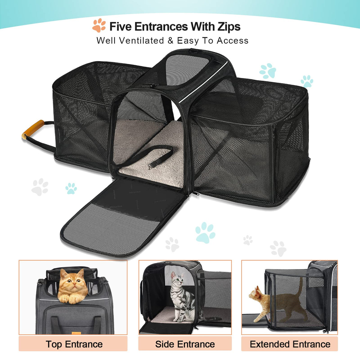 Morpilot Portable Pet Carrier Bag, Top Opening, Removable Mat and Breathable Mesh, Foldable Transport Carrier for Dogs and Cats, with Shoulder Strap and Pet Bowl - Sayby’s