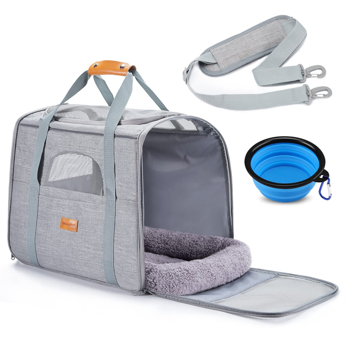 Morpilot Portable Pet Carrier Bag, Top Opening, Removable Mat and Breathable Mesh, Foldable Transport Carrier for Dogs and Cats, with Shoulder Strap and Pet Bowl - Sayby’s