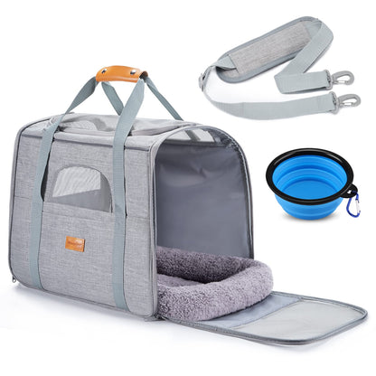 Morpilot Portable Pet Carrier Bag, Top Opening, Removable Mat and Breathable Mesh, Foldable Transport Carrier for Dogs and Cats, with Shoulder Strap and Pet Bowl - Sayby’s