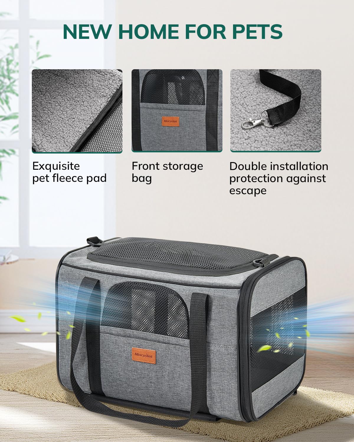 Morpilot Portable Pet Carrier Bag, Top Opening, Removable Mat and Breathable Mesh, Foldable Transport Carrier for Dogs and Cats, with Shoulder Strap and Pet Bowl - Sayby’s