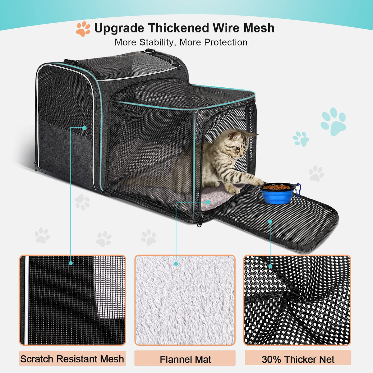 Morpilot Portable Pet Carrier Bag, Top Opening, Removable Mat and Breathable Mesh, Foldable Transport Carrier for Dogs and Cats, with Shoulder Strap and Pet Bowl - Sayby’s