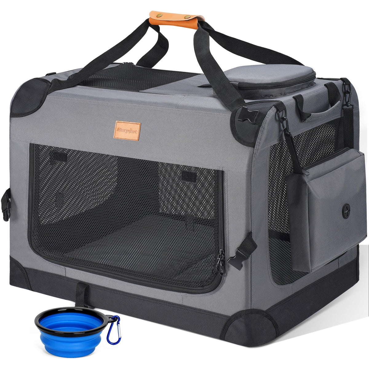Morpilot Portable Pet Carrier Bag, Top Opening, Removable Mat and Breathable Mesh, Foldable Transport Carrier for Dogs and Cats, with Shoulder Strap and Pet Bowl - Sayby’s
