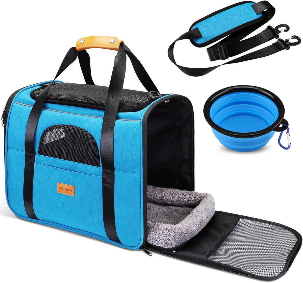 Morpilot Portable Pet Carrier Bag, Top Opening, Removable Mat and Breathable Mesh, Foldable Transport Carrier for Dogs and Cats, with Shoulder Strap and Pet Bowl - Sayby’s