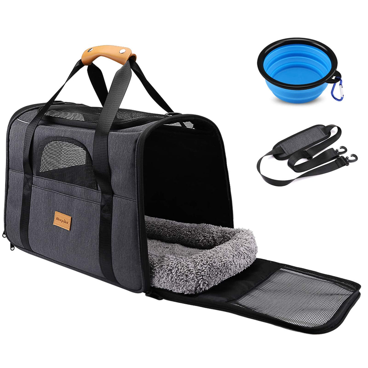 Morpilot Portable Pet Carrier Bag, Top Opening, Removable Mat and Breathable Mesh, Foldable Transport Carrier for Dogs and Cats, with Shoulder Strap and Pet Bowl - Sayby’s